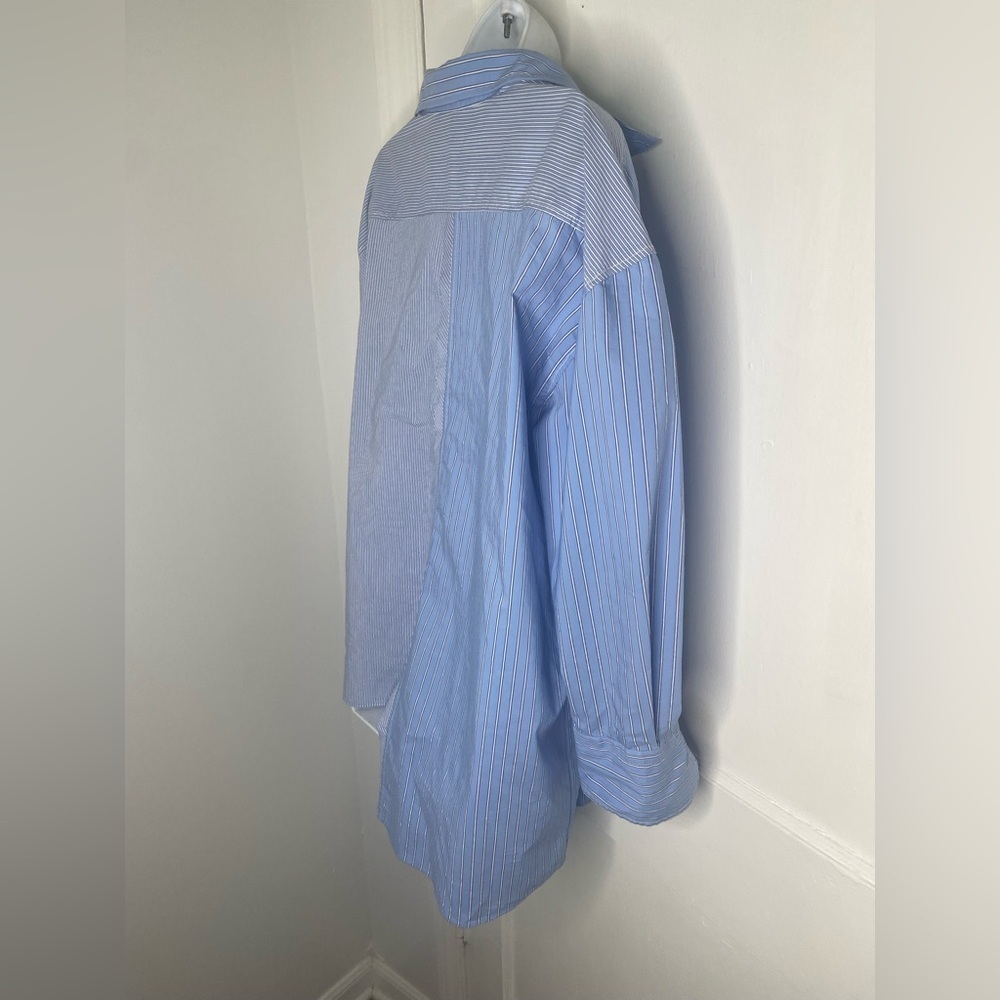 ZARA Women's Asymmetrical Blue Striped Shirt - Picture 5 of 6